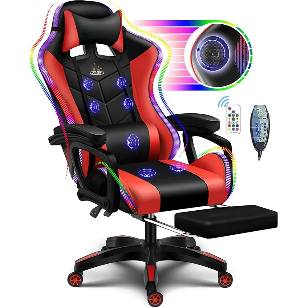 Speakers - Ergonomische gamingstoel met hoge rugleuning, LED
