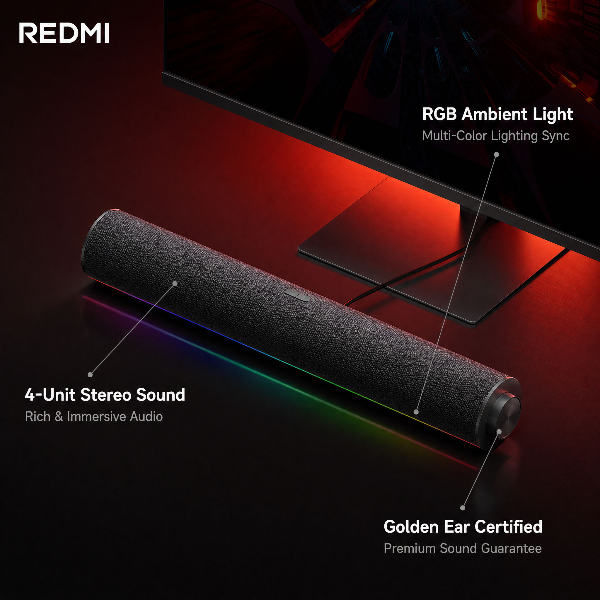 Rgb Computer Soundbar For Pc - Originele Xiaomi Redmi PC-luidspreker, bedraad, USB,