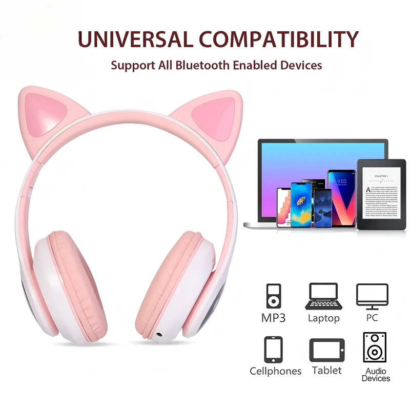 Cat Ear Bluetooth Headset Led - T28 Draadloze Bluetooth Hoofdtelefoon, LED-verlichte Kattenoren