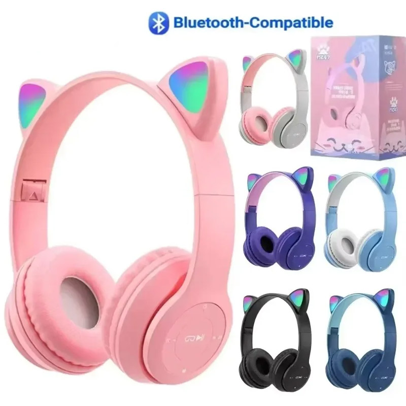 Cat Ear Bluetooth Headset Led - Draadloze Bluetooth-oortelefoons Leuke kattenoorstijl LED-licht Ruisonderdrukkende