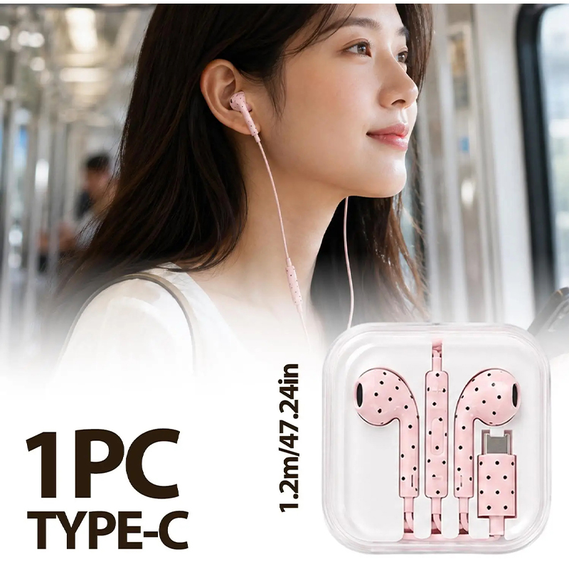 Type C Oordopjes met Polka Dot - Type C Wired Earphones With Mic recensie en prijs